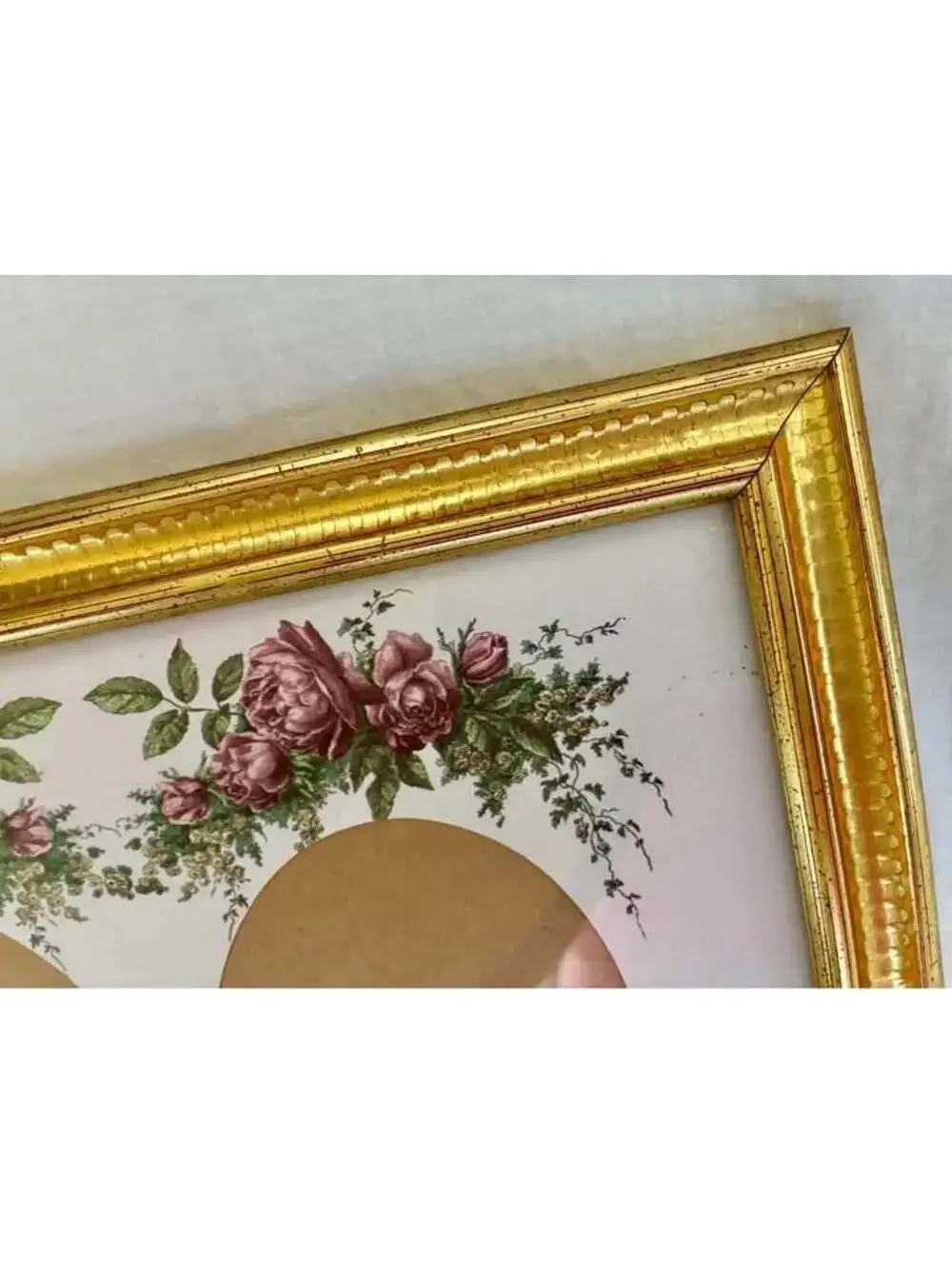 Lovely vintage Gold Ornate Double Oval Photo Frame with rose highlights